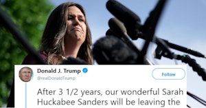 Sarah Huckabee Sanders with Donald Trump tweet saying she's leaving the White House