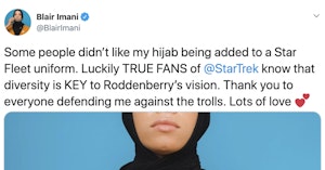 Blair Imani tweet defending her hijabi Star Trek cosplay