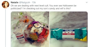 Halloween candy with Trump 2020 stickers on it