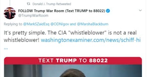 Trump War Room Twitter account tweeting an article that names the alleged whistleblower