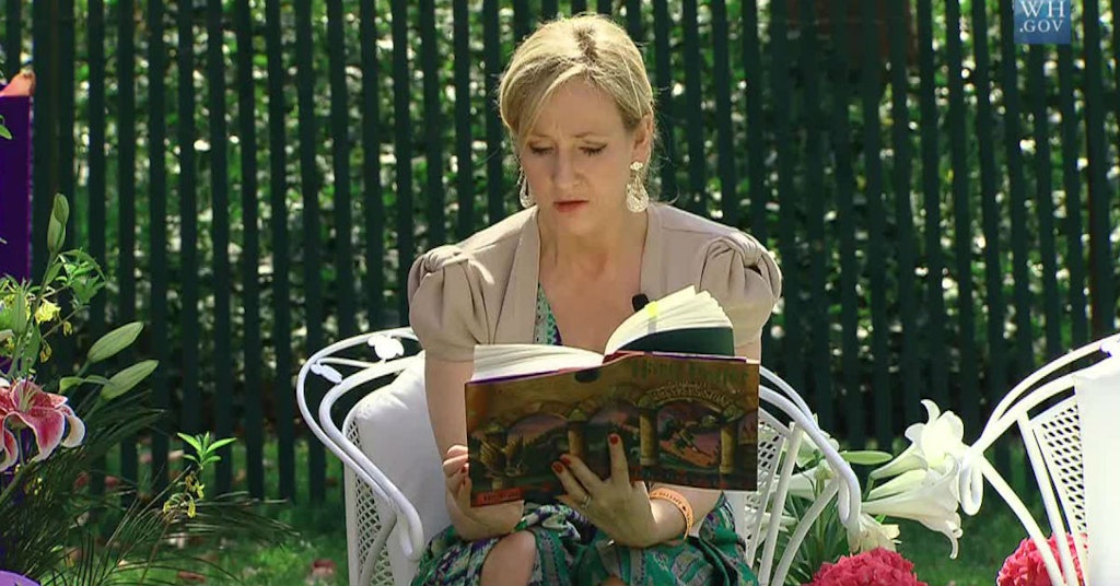 Author J.K. Rowling reads from Harry Potter and the Sorcerer's Stone at the Easter Egg Roll at White House