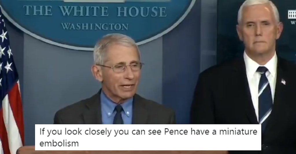 Dr. Anthony Fauci giving a statement next to Mike Pence