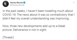 Yascha Mounk tweet on coronavirus pandemic
