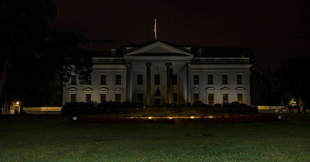 The White House with the lights off