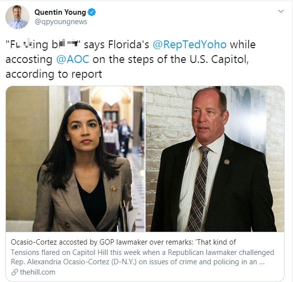 Article on Twitter about Ted Yoho cussing out AOC