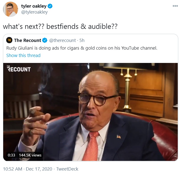 Rudy Giuliani Goes Full Grifter With Cigar And Gold Coin Commercials