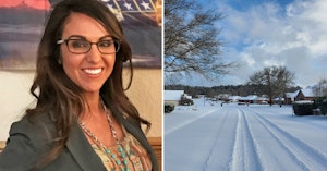 Rep. Lauren Boebert and photo of the 2021 snow in Texas