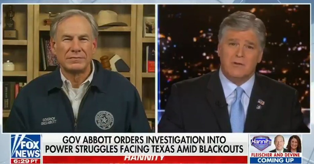 Greg Abbot being interviewed by Sean Hannity on Fox News
