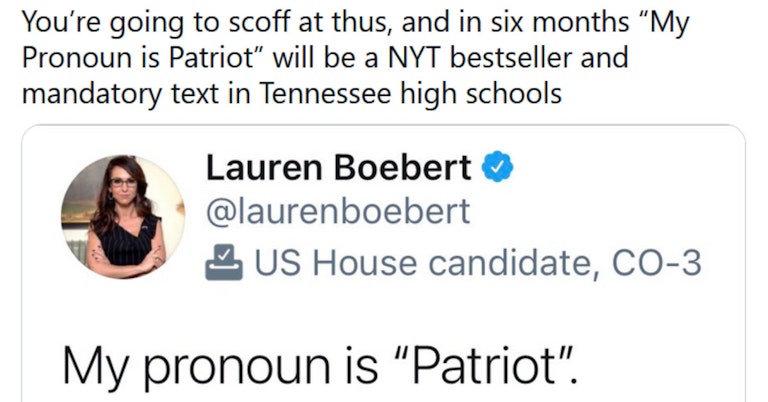 Rep Lauren Boebert Roasted For Tweeting That Her Pronoun Is Patriot