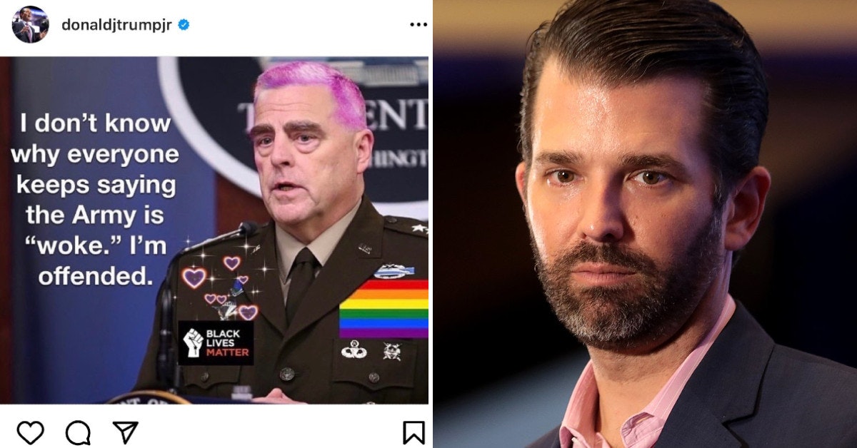 Don Jr. Sets Up Bombardment Of Jokes With Image Of General Milley In Pink  Hair And &quot;Woke&quot; Decals