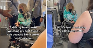 Gabrielle deFiebre crying in an airport because Delta Air Lines broke her wheelchair