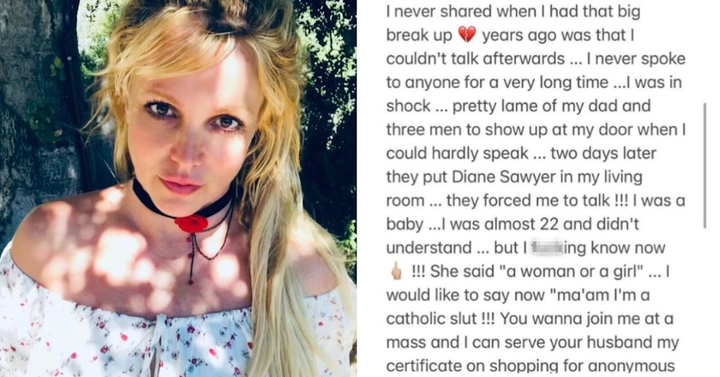 Britney Spears selfie and text Instagram post talking about her 2003 Diane Sawyer interview