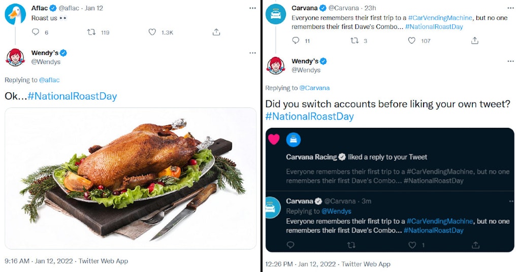 Wendy's Twitter roasting other companies for National Roast Day