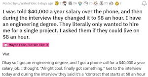 Reddit post describing job ad bait-and-switch situation