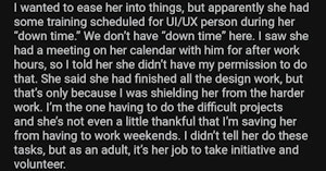 Reddit AITA entry from a man complaining that his employee wasn't grateful enough over something she didn't know about
