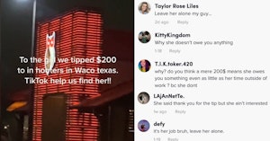 TikTok video asking users to track down a Hooters waitress and comments telling him to stop