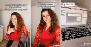 Cristina Sevcenco in TikTok videos about her boss stealing her work and showing how to add watermarks to presentations