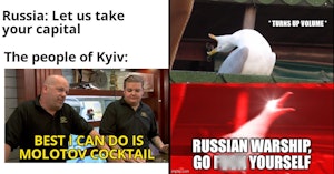 Memes celebrating Ukrainian bravery during the Russian invasion