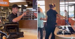 Taco Bell employee kicking customers out of the restaurant