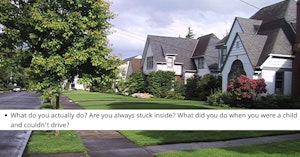 Photo of houses in a Portland, Oregon suburb and questions about what people do in these areas