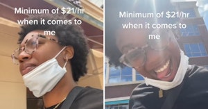 TikTok video showing a woman declaring $21 per hour to be her pay limit