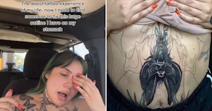 TikTok user Dalina talking about a bad tattoo experience and showing off the finished product by a different artist