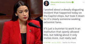 Rep. Alexandria Ocasio-Cortez giving a speech on the House floor and her tweet saying that a man sexually harassed her at the Capitol