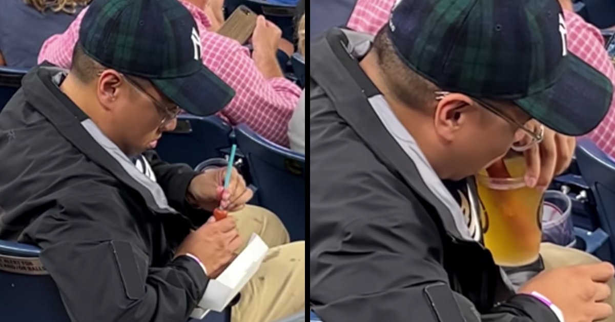 Video: A Yankees fan drank a beer through a hot dog straw