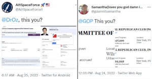 Tweets targeting Dr. Oz and the GOP with screenshots showing their PPP loan forgiveness amounts