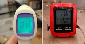 Temperature reading devices showing heat reaching 121, 116, and 150 degrees Fahrenheit