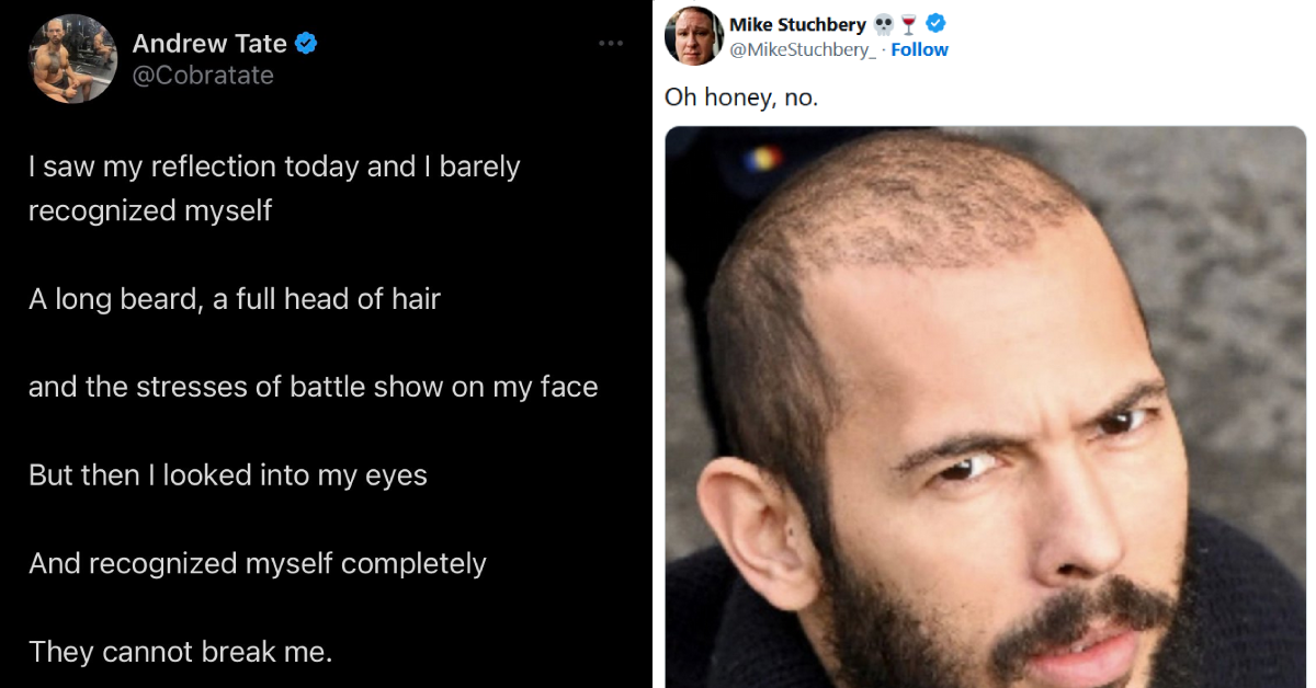 Bald Andrew Tate Tweets Poem Claiming To Have A 'Full Head Of Hair' From  Jail