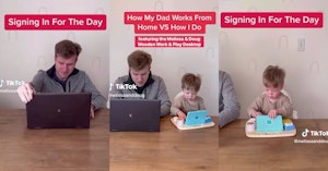 dad and toddler "working" from home