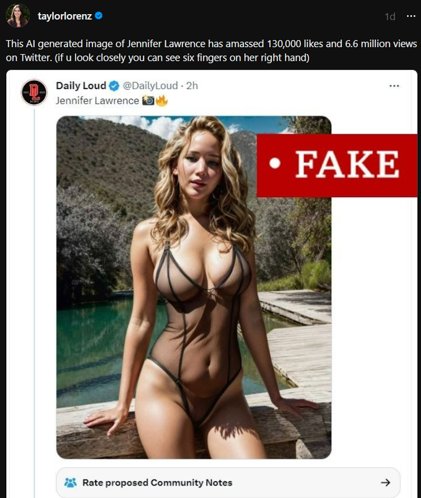 Jennifer Lawrence Bikini Porn - AI Image Of Jennifer Lawrence In Bathing Suit Goes Viral Before It's  Exposed As A Fake