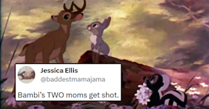 Screenshot of Bambi, Thumper and Flower from the theatrical trailer for the film "Bambi."
